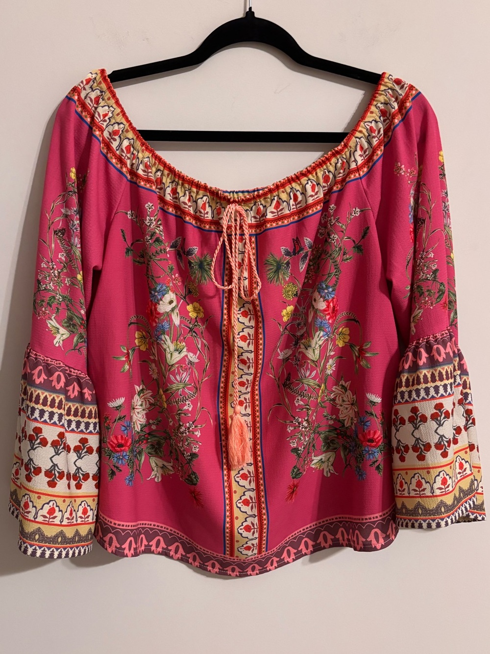 Umgee Boho Floral Off-The-Shoulder Bell Sleeve Blouse